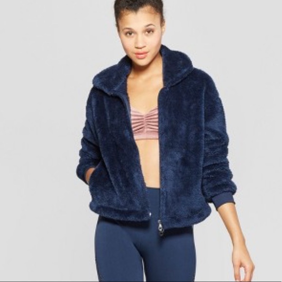 JoyLab Jackets & Coats Joy Lab Navy Blue Sherpa Zip Up Jacket